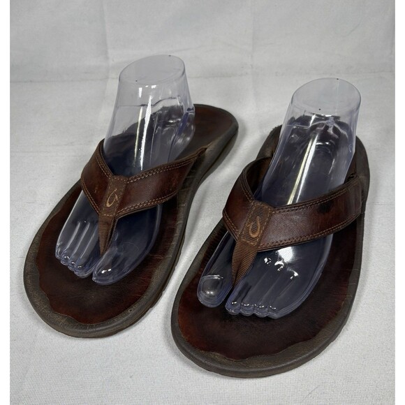 OLUKAI Flip Flops Men’s 11 Ohana Dark Brown - Picture 1 of 6